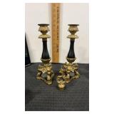 2 Brass and Black Metal Candle Holder