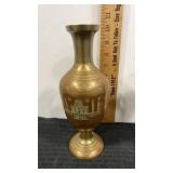 Etched brass vase  made in India  9.75" tall
