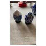 2 Blue Porcelain Eggs Decorative Items with