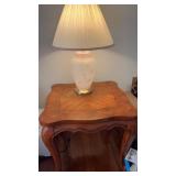 28 x 26 x 26" wooden end table and table lamp