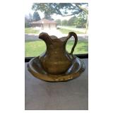 Green pitcher and bowl. No markings
