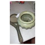 Vintage hand mirror and pot