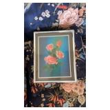 2 Flower Hanging Pictures, 1 In Ornate Frame 22"