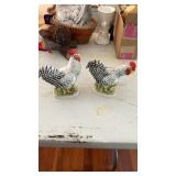 2 Plymouth Rock Hand-painted Roosters Figurines