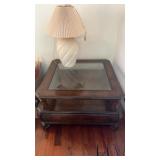White Ceramic Lamp with Shade, with Wooden Square