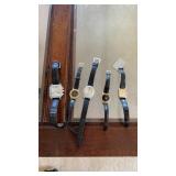 5 Black Leather Strapped Wrist Watches, Affinity