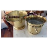 Brass fireplace bucket and brass small garbage