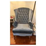 Blue Wooden Cushioned Chair approx 27" x 28" x