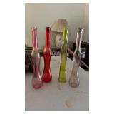 4 Colored Glass Thin Vases 12.5"