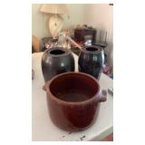 3 Brown Ceramic? Vases 7"