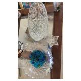 3 Clear Glass/Crystal Items, Candle Holder, Candy