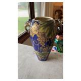 Unmarked Cobalt Blue Vase with Textured Leaves