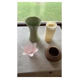 4 Misc Items, Green Vase, Electric Candle, Glass
