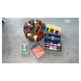 Poker chips , holder and playing cards