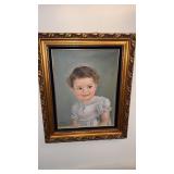 Framed Child portrait by H Kaneko  17.5 x 21"