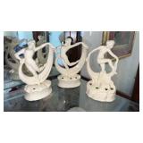 3 Art deco German nude woman dancer flower frog