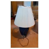 Blue Glass Lamp with White Shade 25"