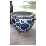 Blue and white porcelain ceramic planter.