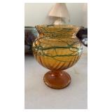 Tiara Glass Amber Footed Vase 7" Tall