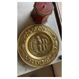 Embossed Brass Decorative Plate with Wood