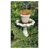 White Concrete? Bird Bath with Flower Pot approx