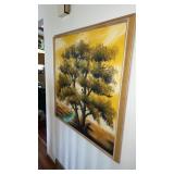 R. Stiles Signed Tree Painting in Wood Frame 39"