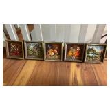 5 Stitch Work Paintings in Wood Frames 6" x 6.5"