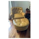Yellow Leather? Mid Century Chair with Leg Rest