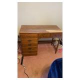 Wooden Mid Century 7 Drawer Desk 40" x 18.5" x