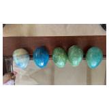 5 Blue/Green Stone Carved Eggs