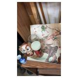 Dog piggy  ceramic bank, in framed picture and