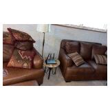 Brown leather? Love seat and throw pillows