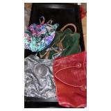 Green duffle bag , maroon bag and more