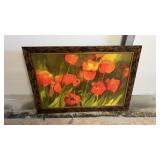 Framed Tulip  garden  signed by artist Mary Nun