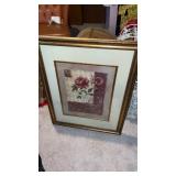 Framed and matted burlap art of a flower,