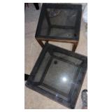 Wooden Glass top end tables  16 x 16 x 15"