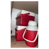 2 6pk coolers and a water jug