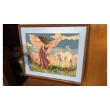 25.5 x 21.5" framed and matted embroidered art