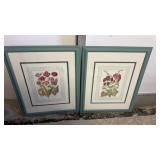 2 Framed and matted floral art prints   25.5 x