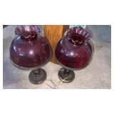 Pair of table lamps with plastic red shades  I