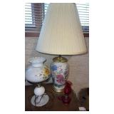 Small White milk glass table lamp with porcelain