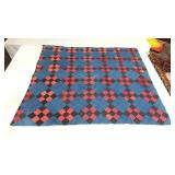 Nine ï¿½ patch, dark blue and red fabrics are