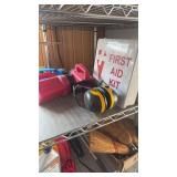 First aid kit three flash lights head muffs and