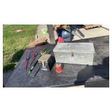 2 metal boxes and fishing pole holders