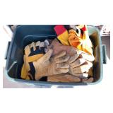 Small tote with lid and work gloves