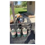 3 propane fuel and plastic crate