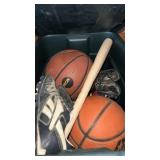 Tote with lid and basketballs  , and more