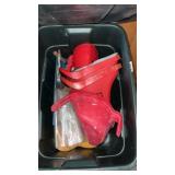 Tote with lid and paint pales, drywall pan and