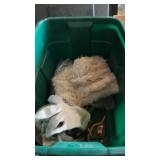 Tote with Lid of Miscellaneous Items, Gloves,
