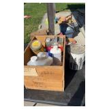 Wooden crate with miscellaneous  stain and more